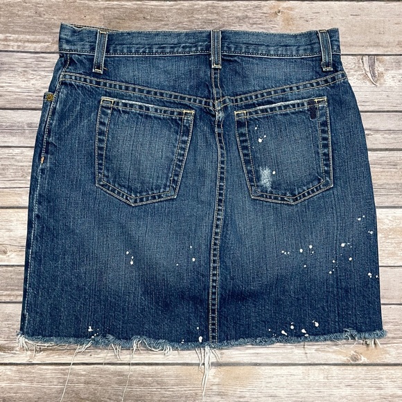 J Crew Medium Wash Distressed Cut Off Denim Jean Skirt Paint Splatter 27 Cotton - Picture 5 of 9